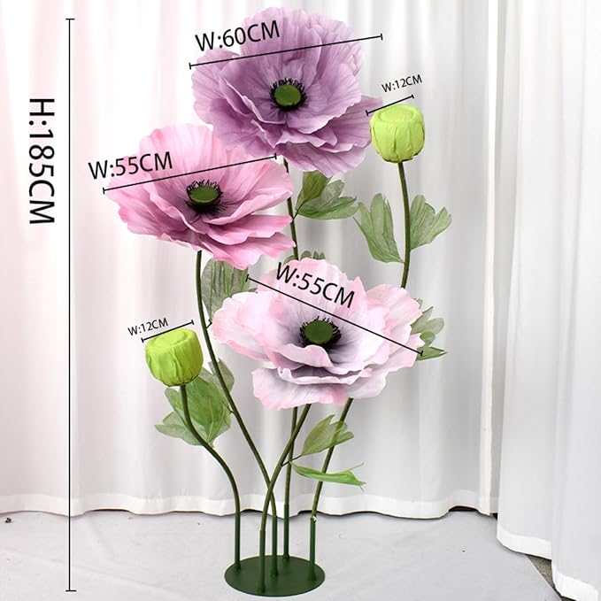Giant Artificial Flowers 5Pack Fake Flowers for Decoration, Fabric Poppy Flower for Wedding Birthday Easter Party Mother's Day Banquet Photography Props Garden Shop Window Display Decor(Colorful)