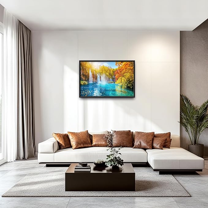 Extra Large Waterfall Lake Framed Wall Art for Living Room,Oversized Fall Autumn Tree Landscape Pictures Wall Decor,Nature Canvas Print Painting Modern Artwork Bedroom Office Bathroom 36L x 24W