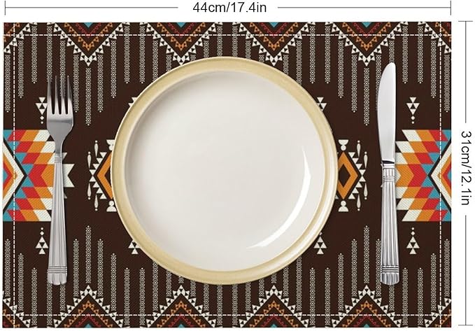 Aztec Tribal Placemats Set of 4 Retro Boho Western Native American Art Printed Dining Table Mats for Restaurant Home Kitchen Holiday Decor 12x18in