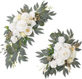 Wedding Arch Flowers, 2 Pack Floral Swag for Wedding Welcome Sign Decorations, Artificial White Roses Greenery Garland for Ceremony and Reception Backdrop Decor