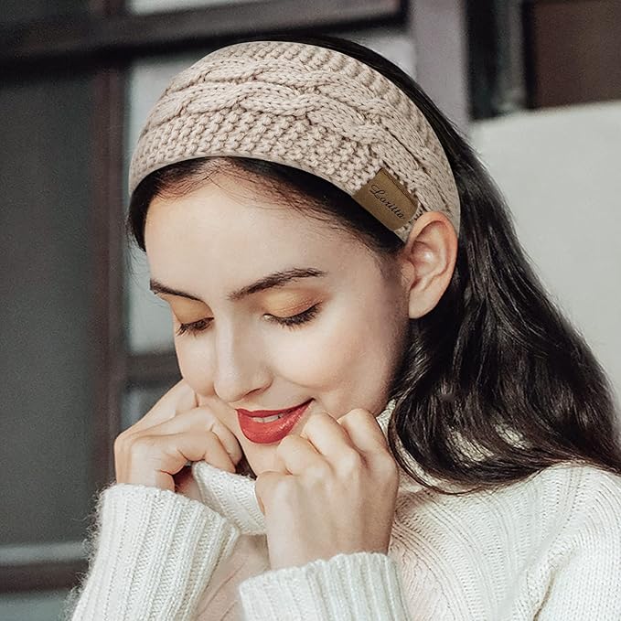 Loritta Womens Ear Warmers Headbands Winter Warm Fuzzy Cable Knit Head Wrap Fleece Lined Gifts