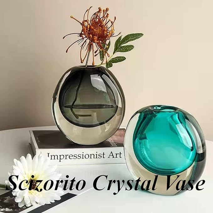 Crystal Vase, Modern Decorative Vase, Minimalist Floral Vase, Light Luxury Style for Home Decor, Centerpiece, Office, Pampas Grass, Dried Flowers, Flowers and Buds (Blue)