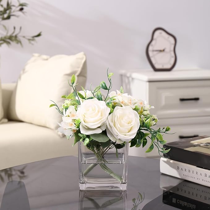 Square Glass Vases Set of 9, 4"x 4"x 4" Flower Vases for Centerpieces, Clear Glass Vase for Flowers, Small Vase for Wedding, Party, Home Office Decoration