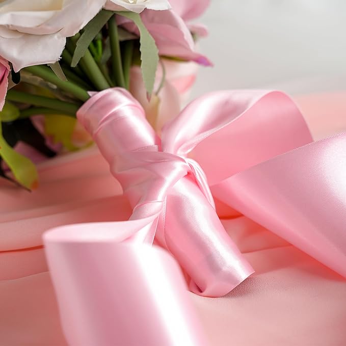 MEEDEE Pink Satin 3 Inch Ribbon Lux Double Faced Satin Ribbon by 10 Yards Pink Silk Ribbons Light Pink Wide Ribbons for Baby Shower, Christmas Tree Decoration, Flower Bouquet