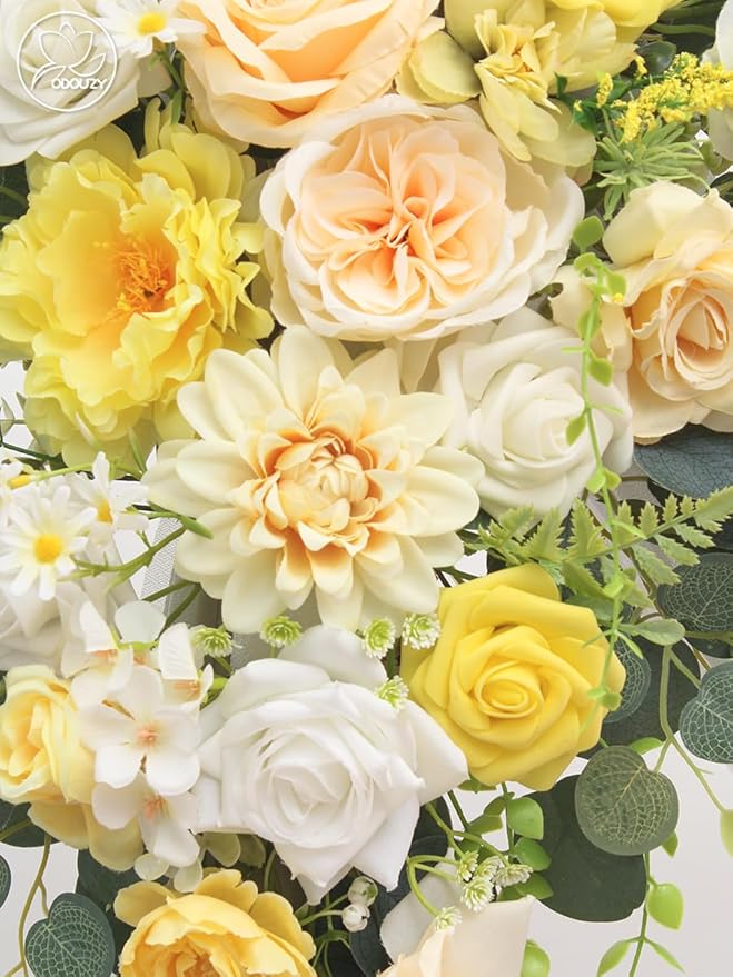 Wedding Arch, Artificial Flowers, Wedding Decor with Drapes (Set of 4)，Be Suited to Banquet, Party, Wedding Decor Ceremony and Background Decoration (Yellow)