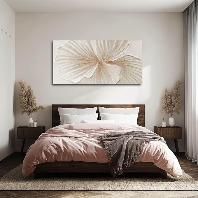 WINKAILIN White and Gold wall Art Abstract Floral Painting Modern 24x48 Artwork Minimalist Canvas for Bedroom Living Room Office Home Decoration