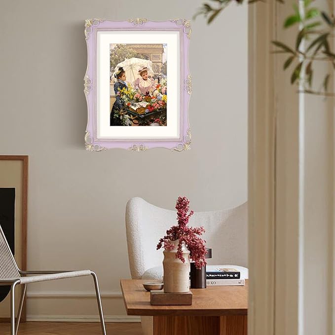 SIMON'S SHOP 11x14 Picture Frame Matted to 8x10, Vintage Poster Frames for Gallery Wall Display, Lilac Photo Frames 11x14 with Mat, Antique Home Décor