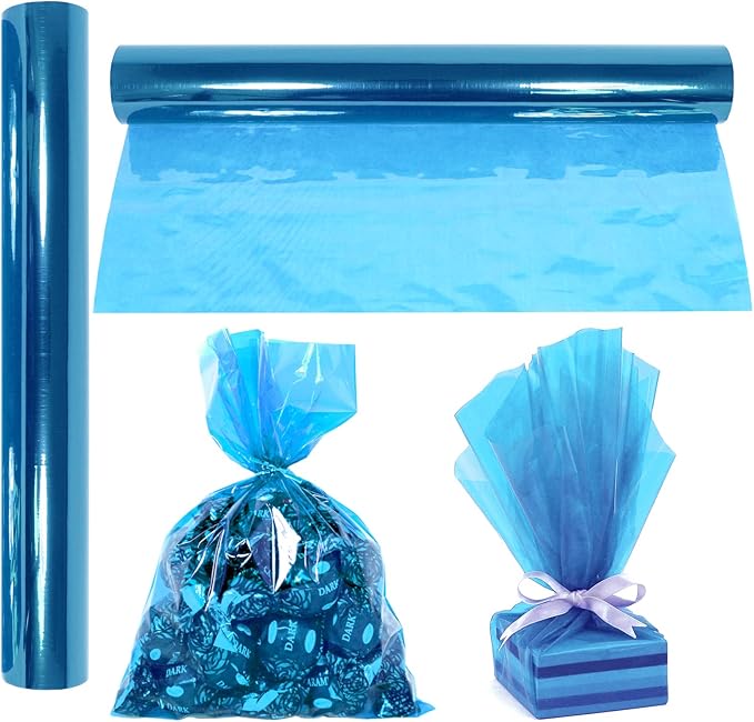 AnapoliZ Cellophane Wrap Roll Blue | 100’ Ft. Long X 16” in. Wide | 2.3 Mil Thick Transparent Blue | Gifts, Baskets, Treats, Cellophane Wrapping Paper | Colorful Cello, Baby Shower Decorations