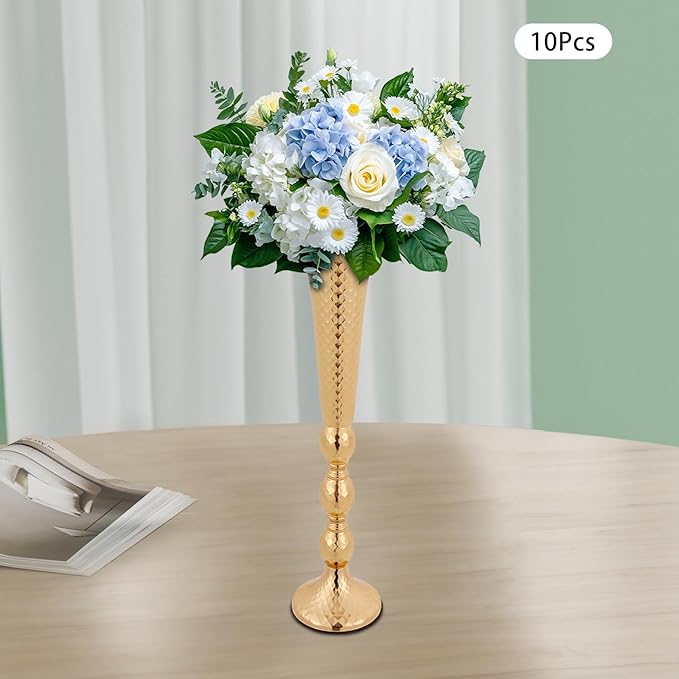 10 PCS Trumpet Vase Flower Arrangements Stand, 23.6 Inch Tall Wedding Gold Flower Stand, Decorative Centerpiece Table Decoration for Party Wedding Reception Event