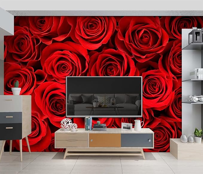 red Rose Floral Wallpaper Bedroom Botanical Flowers murals Aesthetic Room Decor Living Room tv Background Large Wall Mural - 160"x108" Not Peel and Stick