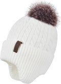 FENELY Women's Knitted Warm Beanie Winter Hat, Warm Chunky Snow Hat with Pompom