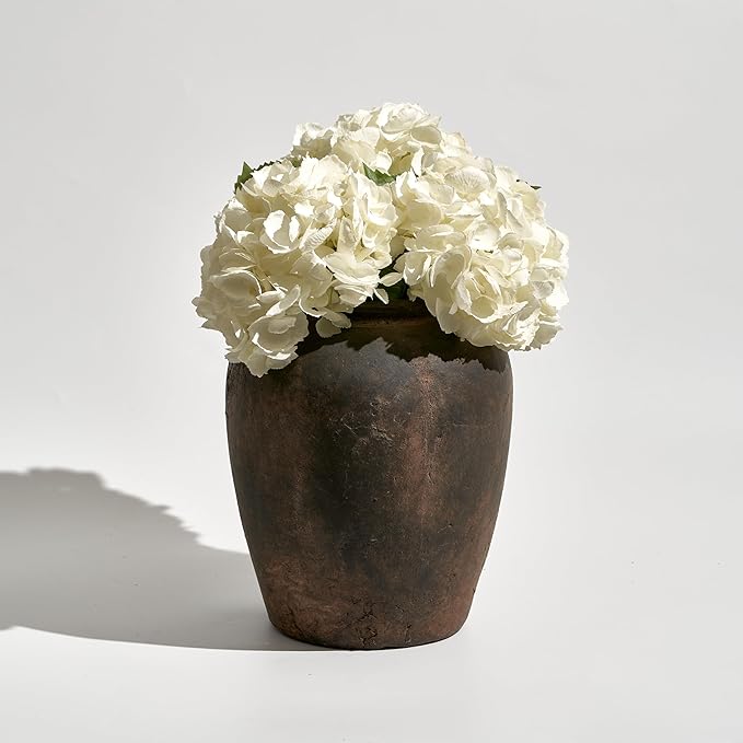 LB2 White Ceramic Large Vase, 11.8" Tall Zen Style vase, Terra Cotta Pitcher Vase, Distressed Farmhouse Decor, Pottery Decorative Flower for Home Decor (A - Brown 11.8")