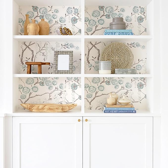 Orainege Blue Peony Floral Wallpaper Peel and Stick Wallpaper Floral Contact Paper Self Adhesive Removable Wall Paper for Bedroom Bathroom Decorative 17.7"x118.1"