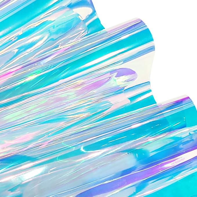 ONEART | 16 Gauge Holographic Iridescent Plastic Vinyl, 16"x54" Transparent Vinyl Fabric-Iridescent Blue