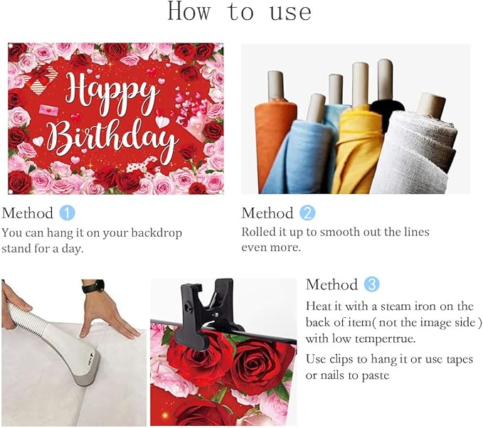 Rose Happy Birthday Backdrop for Women Red Pink Floral Birthday Photography Background Girl Flower Party Decorations Banner Booth Props (8x6FT(94 x 70 inch))