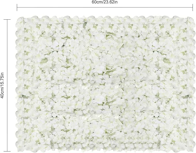 Flower Wall Panel Set,White Artificial Wall Flower Backdrop,10Pcs 15.7" X 23.6" 3D Silk Hydrangea Rose Floral Panel,Faux Roses Artificial Flower Backdrop for Wall Decor