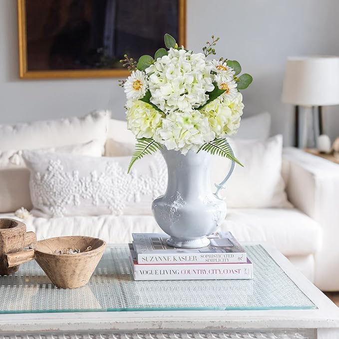 Hydrangea artificial Flowers 24PCS White Faux Flowers Fake Hydrangea Daisies Silk Arrangements Realistic Fake Flowers for Vase Floral Centerpiece Arrangements Wedding Bridal Bouquet Party Home Decor
