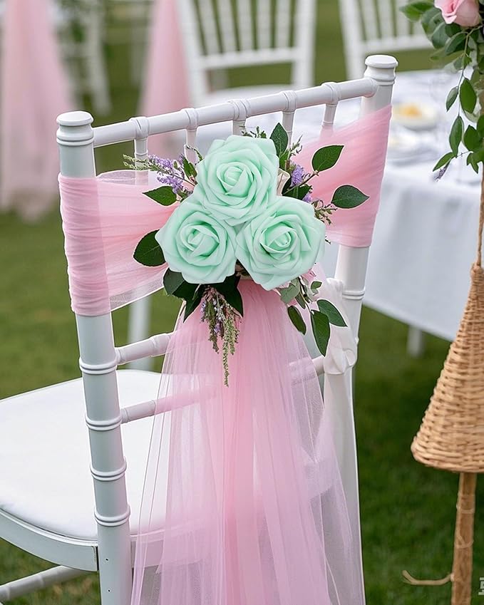 DuHouse 50Pcs Artificial Roses Flowers Fake Roses with Stems Real Touch Foam Flowers for DIY Wedding Bouquet Baby Shower Centerpiece Floral Arrangement Party Home Decor(Mint Green)