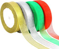 DECYOOL 4 Rolls 150 Yards Christmas Ribbons Metallic Glitter Fabric Organza Holiday Festival Ribbons 4/5" Wide for Gift Wrapping Decoration