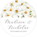 Personalized Floral Wedding Stickers with Your Choice of 30 Flower Styles - Choose Font and One of Five Pre-made Phrases or Add Custom Text (028 - Daisies)