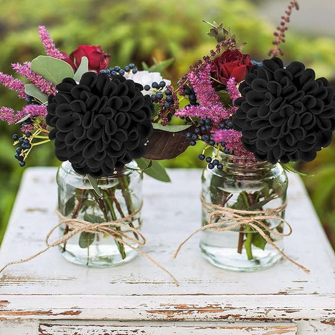 Artificial Flowers, 25pcs Realistic Artificial Rose for DIY Wedding Bouquets Centerpieces Arrangements, Black Dahlia Flowers with Stem for Bridal Shower Party Home Decorations