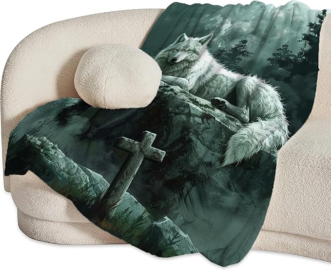 Wolf Christian Throw Blanket - Gifts and Decor for Women Men Adults - Soft Warm Cozy Fleece for Couch Sofa Bed 50"x40"