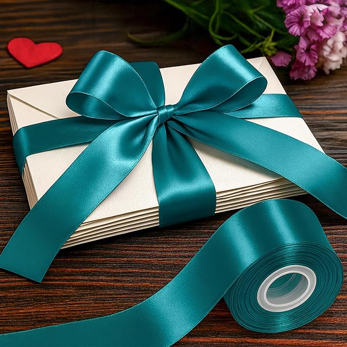 Fullive 1 1/2 Inch Teal Ribbon for Gift Wrapping, 30 Yards Christmas Ribbon, Polyester Satin Ribbons for Crafts for Birthday Graduate Christmas Decoration DIY Bows Wrapping Bouquet Floral Arrangements