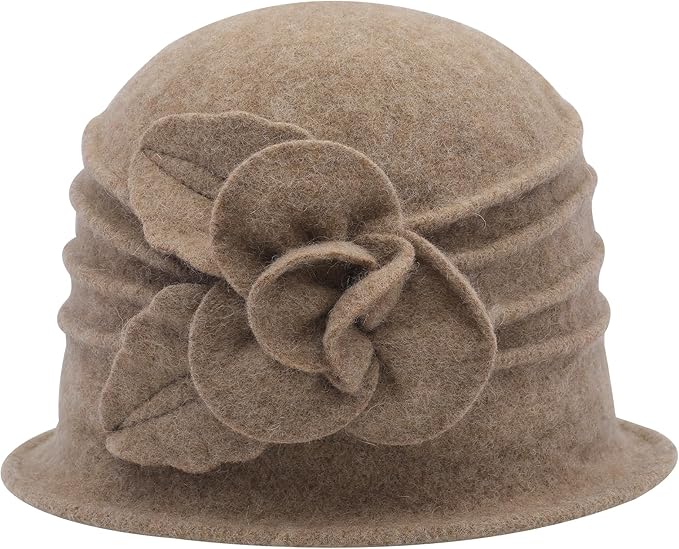 ZLYC Women Wool Cloche Bucket Hat 1920s Vintage Dress Winter Hats with Flower Accent