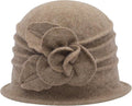 ZLYC Women Wool Cloche Bucket Hat 1920s Vintage Dress Winter Hats with Flower Accent