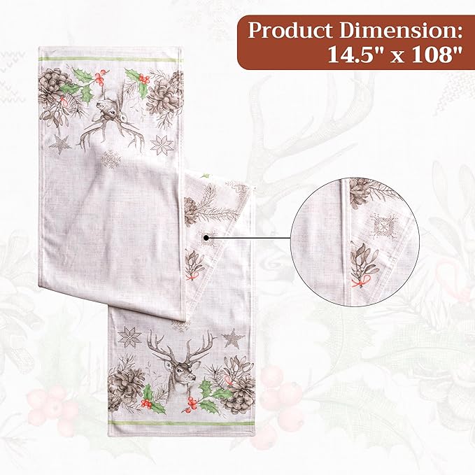 Maison d' Hermine Table Runner 100% Cotton Double Layer Table Runners 108 inches Long for Thanksgiving Christmas Decorations Home Kitchen Dining Party Wedding (Christmas Dew, 14.5" x 108")