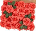 MACTING 30PCS Artificial Rose Flowers Real Touch Flowers with Stem Fake Roses for DIY Wedding Bouquet Table Centerpieces Party Holiday Baby Shower Home Spring Valentines Day Decorations,Coral Red