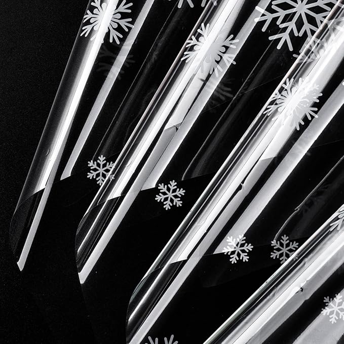 LeZakaa 20 Sheets Flower Wrapping Paper, White Snowflake Print, Waterproof Transparent Floral Bouquet Paper for Gift Baskets Bouquets, DIY Crafts, for Christmas, Winter Holiday, Valentines, Birthday
