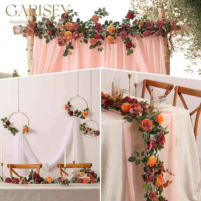 5FT Artificial Rose Flower Burgundy Fake Floral Garland for Wedding Ceremony Backdrop Arch Flowers Table Centerpieces Decorations