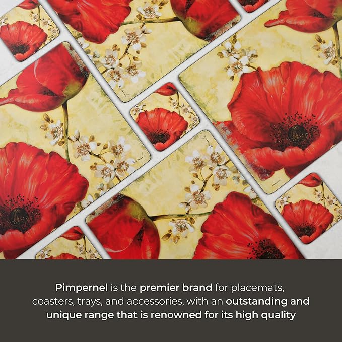 Pimpernel Red Poppy Blossoms Coasters, Set of 4 (4" x 4") – Cork-Backed Board with Bright Floral Artwork, Heat & Stain Resistant Drink Mats for Dining, Coffee Tables & Home Decoration