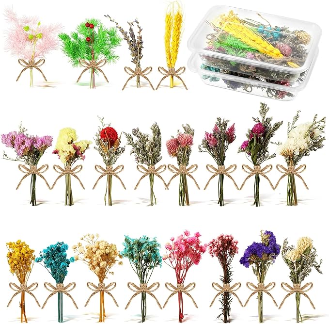 Chengu 20 Pcs Mini Dried Flowers Bouquets Natural Gypsophila Don't Forget Me Bouquets Dry Flower Leaves Dried Embossing Flower Plant Stem Bunch for Vase DIY Wedding Decoration Crafts Photo Props