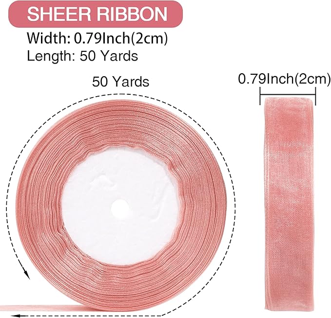 3/4 Inch x 50 Yards Sheer Organza Ribbon Chiffon Ribbon for Gift Wedding Flower Bouquet Wrapping Decorations Crafts (Rose Gold)