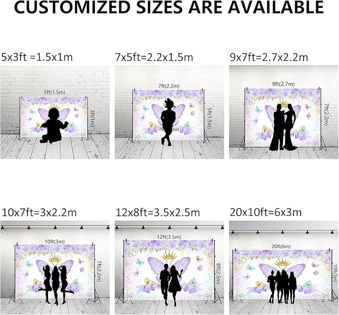 Renaiss 10x6.5ft Happy Birthday Backdrop Purple Butterfly Flowers Gold Crown Photography Background Daughter Girl Princess Birthday Party Decor Dessert Table Banner Portrait Selfie Group Photo Props