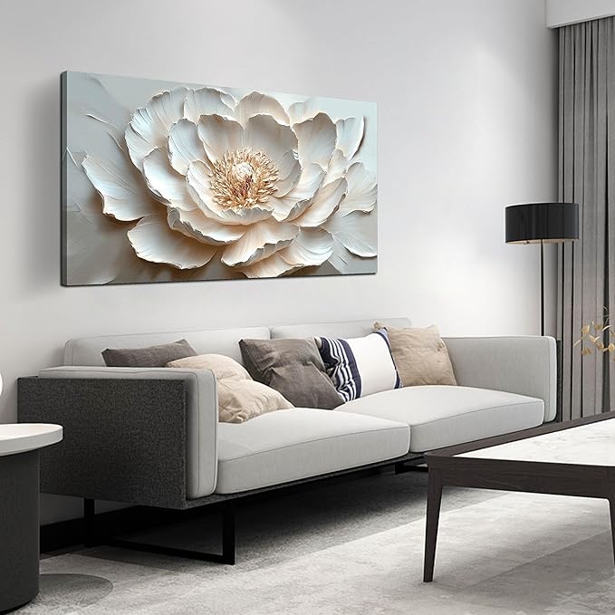 White and Pink Flower Canvas Wall Art for Bedroom - Floral Pictures Wall Art for Living Room - Girls Room Decor Ready to Hang Size 24" x 48"