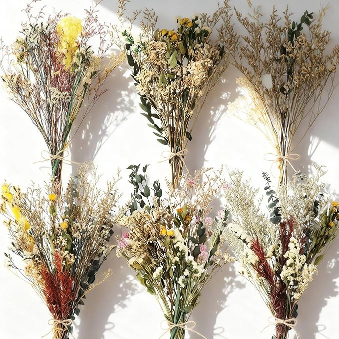 6 Pack Boho Dried Flowers Bouquet Large Size 15-17 Inch Wedding Handmade Dry Flowers Bundles for Vase Craft DIY Photo Boutonniere for Floral Plant for Bridesmaid Gift Birthday Decor (Classic)