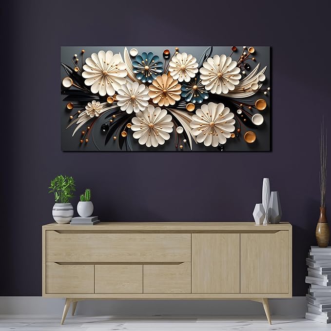 Large Wall Art for Living Room Bedroom Home Office Gold Flower Pictures Wall Art Modern Floral Artwork Framed Wall Decor Canvas Prints 24x48 In