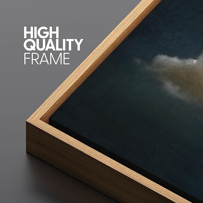 SIGNFORD Extra Large Framed Canvas Print Wall Art Single Fluffy Cloud on Dark Sky Minimalist Atmospheric Illustrations Modern Art Relax/Calm Warm for Living Room, Bedroom, Office - 60"x30"
