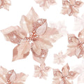 WILLBOND 36 Pieces Christmas Poinsettia Glitter Faux Flowers Christmas Artificial Flowers Tree Ornaments Topper Xmas Decorations(Rose Gold)