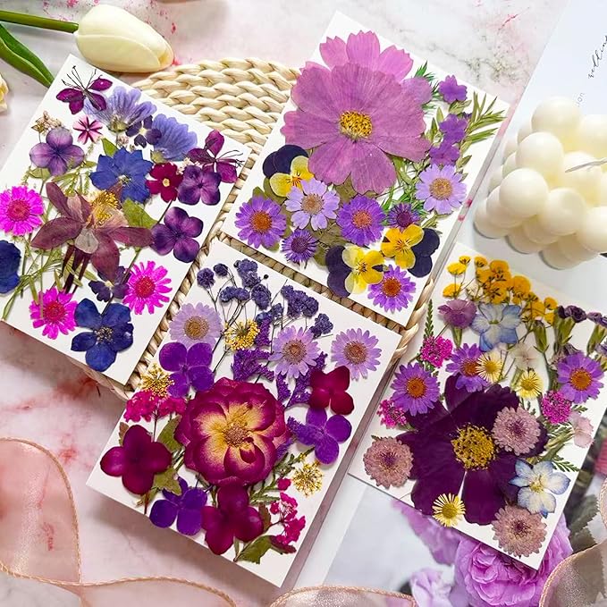 95 Pcs Purple Pressed Dried Flowers for Resin, Real Natural Bulk Dry Wildflowers Leaves Perfect for Epoxy Molds, DIY Crafts, Home Decor, Soap Candles Jewelry Making