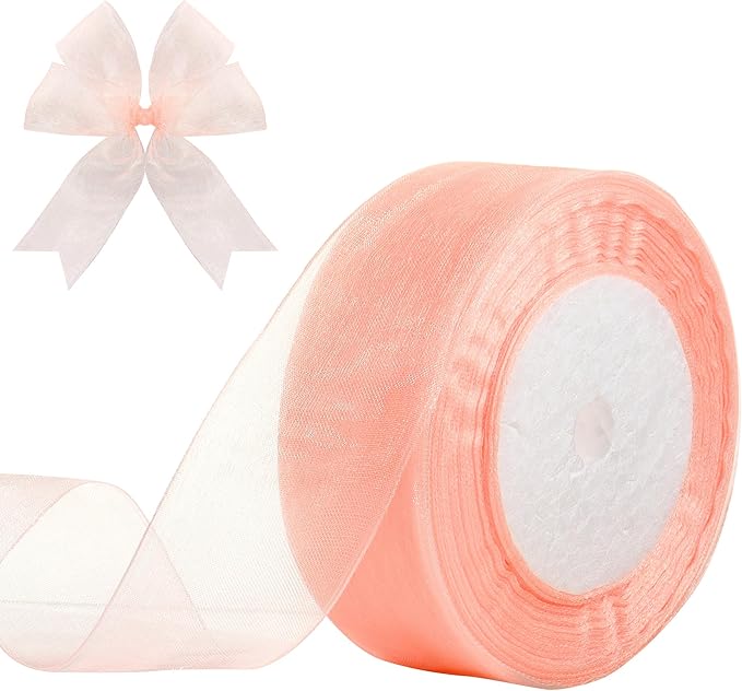 1-1/2 Inch x 50 Yards Sheer Organza Ribbon Chiffon Ribbon for Gift Wedding Flower Bouquet Wrapping Decorations Crafts (Pink)