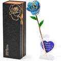 Mikasol Real 24K Gold Dipped Realistic Rose – Timeless Lifelike Bloom with Heart Puzzle Base – Romantic Gradient Blue Flower Gift for Her, Wife, Girlfriend, Mom – Birthday, Anniversary, Mother’s Day