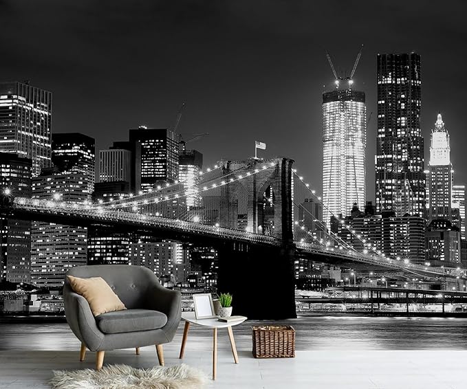PYFFYP- Black City Night Wallpaper murals for Living Room(Not Peel and Stick)