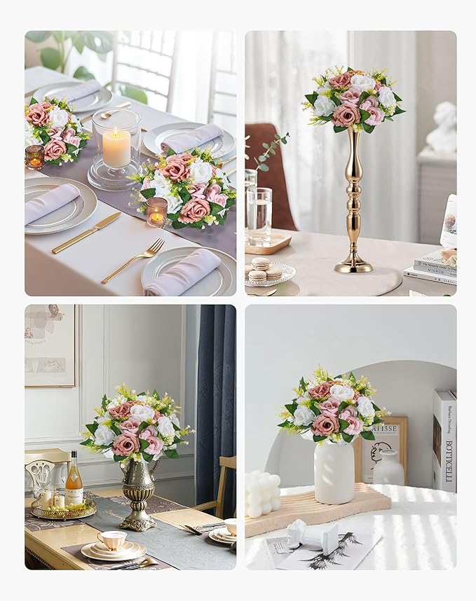 VEVOR Flower Ball Arrangement Bouquet 10PCS, 9.5-Inch Diameter Artificial Flower Balls Wedding Table Centerpieces, Faux Rose Arrangements for Wedding Centerpiece Home Decoration, Pink and White Roses