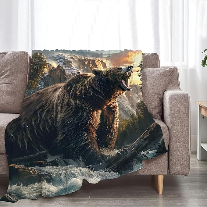 Bear Throw Blanket - Cabin Decor Gifts for Girls, Boys, Men, Women, Kids, Adults - Soft Warm Cozy Fleece for Couch, Sofa, Bed - 60"x50"