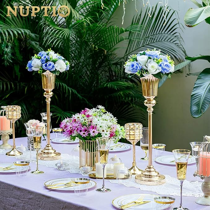 NUPTIO Centerpiece Vase Gold Wedding: 10 Pcs 21.5" Tall Metal Trumpet Vases for Table Decorations Gold Flower Stand for Party