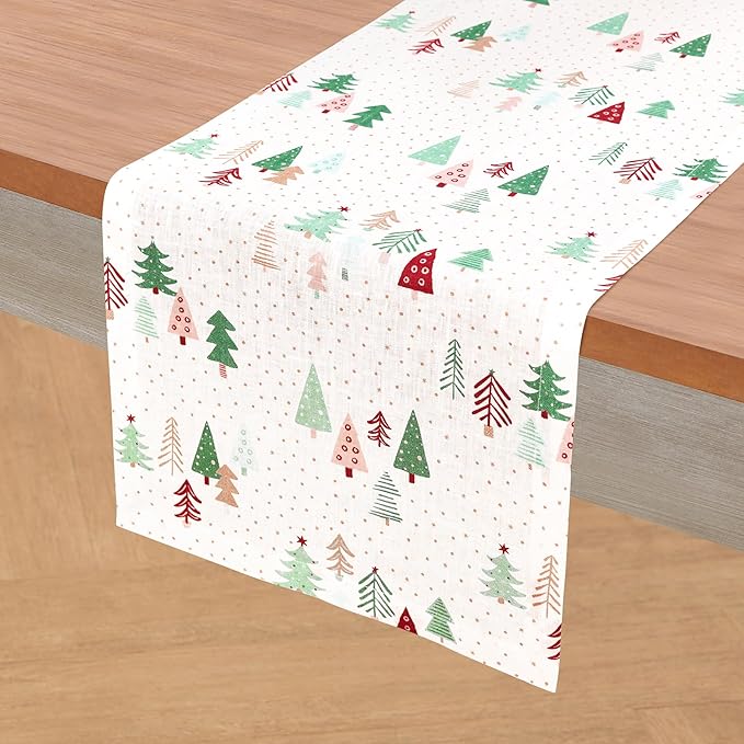 Solino Home Christmas Table Runner 90 Inches Long - 100% Pure Linen Print Table Runner 14 x 90 Inch - Handcrafted and Machine Washable - Modern Christmas, New Year